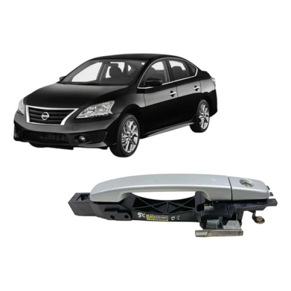Maçaneta Porta Dianteira Esquerda Nissan Sentra 2008 2012 Prata Dianteira