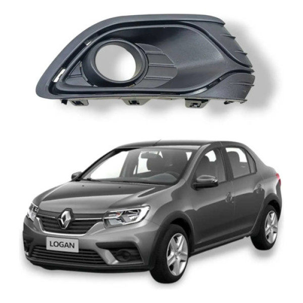 Moldura Farol Auxiliar Milha Direita Renault Logan 14 2017 Transparente / Preto Direito